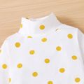 2pcs Baby Girl Ribbed/Dots Turtleneck Long-sleeve Romper and 3D Flowers Denim Bell Bottom Overalls Set White image 4