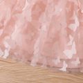 2pcs Baby Girl 95% Cotton Ribbed Long-sleeve Splicing 3D Butterfly Appliques Mesh Dress with Headband Set Light Pink image 4