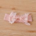 2pcs Baby Girl 95% Cotton Ribbed Long-sleeve Splicing 3D Butterfly Appliques Mesh Dress with Headband Set Light Pink