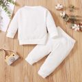 2pcs Baby Girl Solid Waffle Knit Button Long-sleeve Top and Trousers Set White image 4