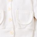 2pcs Baby Girl Solid Waffle Knit Button Long-sleeve Top and Trousers Set White image 3