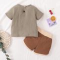 2pcs Baby Girl 100% Cotton Crepe Short-sleeve Top and Colorblock Ribbed Shorts Set Grey
