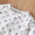 2pcs Baby Girl Floral Print Ribbed Long-sleeve Crop Top and Bell Bottom Pants Set White