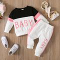 2pcs Baby Girl Letter Print Colorblock Long-sleeve Sweatshirt and Joggers Pants Set Color block