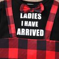 Baby Boy Letter Print Long-sleeve Faux-two Red Plaid Bow Tie Gentleman Jumpsuit Black
