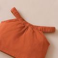 2pcs Baby Girl 95% Cotton Sleeveless Halter Neck Top and Floral Print Mesh Skirted Shorts Set Khaki image 3