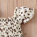 2pcs Baby Girl Leopard Puff-sleeve Shirred Seersucker Top and Shorts Set Multi-color