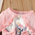 2pcs Baby Girl Frill Trim Bow Front Textured Long-sleeve Spliced Allover Elephant Print Dress with Headband Set Pink