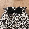 3pcs Baby Girl Solid Rib Knit Ruffle Trim Long-sleeve Romper and Bow Print Leopard Print Pants with Headband Set Black