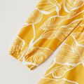 Kid Girl Square Neck Leaf Print Zipper Long-sleeve Sweet Dress Yellow