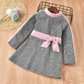 Toddler Girl Bowknot Design Plaid Long-sleeve Dress Grey