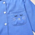 2-piece Kid Girl Ruffle Collar Cat Embroidered Button Design Long-sleeve Shirt and Mesh Skirt Set Blue