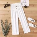 Kid Girl Solid Color Button Design Casual Paperbag Pants White