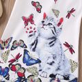 Kid Girl Animal Cat Butterfly Print Short-sleeve White Dress White