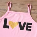 2pcs Kid Girl Letter Print Camisole and Colorblock Pants Set Pink