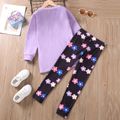 2pcs Kid Girl Sweet Floral Design Purple Sweatshirt and Elasticized Leggings Set Purple