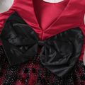 Kid Girl 3D Bowknot Design Polka dots Mesh Splice Sleeveless Party Dress Red image 3