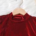 Kid Girl Solid Color Christmas Mock Neck Puff-sleeve Velvet Dress Red image 4