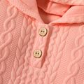 Kid Girl Solid Color Textured Button Design Hooded Sweatshirt Dress Pink image 5