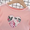 2pcs Kid Girl Ruffled Heart Embroidered Long-sleeve Tee and Floral Print Leggings Set Pink image 3