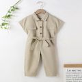 Toddler Girl Lapel Collar Button Design Short-sleeve Jumpsuits Apricot image 1