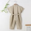 Toddler Girl Lapel Collar Button Design Short-sleeve Jumpsuits Apricot image 2