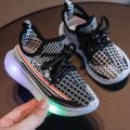Toddler / Kids Breathable Knitted Striped Lace-up LED Sneakers Black