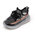 Toddler / Kids Breathable Knitted Striped Lace-up LED Sneakers Black