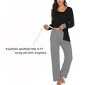 Casual Striped Long-sleeve Nursing Pajamas Set Black image 3