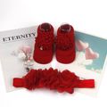 Conjunto de meias e fita para a cabeça com decoração floral vermelha para bebê recém-nascido Vermelho