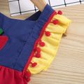 2pcs Apple Patch Ruffle Color Block Baby Dress Set Red