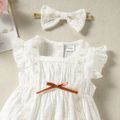 Touch The Clouds Baby Girl 100% Cotton 2pcs Jacquard Lace Splice Flutter-sleeve White Romper with Headband Set White