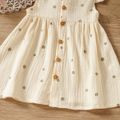 100% Cotton Crepe Baby Girl Floral Allover Flutter-sleeve Apricot Dress Apricot