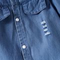 100% Cotton Denim Tapir Print Embroidered Long-sleeve Blue Jumpsuit Blue
