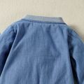 100% Cotton Denim Tapir Print Embroidered Long-sleeve Blue Jumpsuit Blue