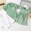 Equally Cute Siblings 100% Cotton Floral and Plaid Short-sleeve Green Set or Dress Green
