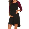 Maternity Round collar Color Block Color block Normal X Long-sleeve Nursing Dress Black