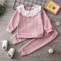 2-piece Toddler Girl Schiffy Flounce Cable Knit Sweater and Pants Set Pink
