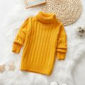 1-piece Toddler Girl Turtleneck Ribbed Knit Sweater/ Heart Embroidered Denim Jeans Yellow image 1