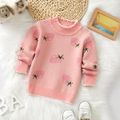Toddler Girl Fruit Strawberry Pattern Ruffled Trim Pink Sweater Pink