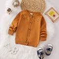 Toddler Girl Floral Embroidered Button Design Knit Jacket Yellow