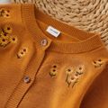 Toddler Girl Floral Embroidered Button Design Knit Jacket Yellow