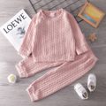 2-piece Toddler Girl Solid Color Cable Knit Sweater and Pants Set Pink