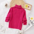 Toddler Girl Turtleneck Solid Color Ribbed Knit Sweater Hot Pink image 2