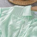 طفل صغير فتاة طية صدر السترة طوق التعادل عقدة قميص أخضر قصير الأكمام أخضر image 5