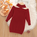 Toddler Girl Turtleneck Cold Shoulder Long-sleeve Red Knit Dress Red