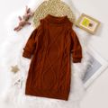 Toddler Girl Elegant Cable Knit Turtleneck Cold Shoulder Long-sleeve Dress Brown image 3
