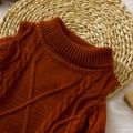 Toddler Girl Elegant Cable Knit Turtleneck Cold Shoulder Long-sleeve Dress Brown image 5