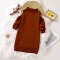 Toddler Girl Elegant Cable Knit Turtleneck Cold Shoulder Long-sleeve Dress Brown