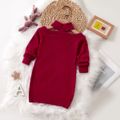 Toddler Girl Turtleneck Cold Shoulder Long-sleeve Red Knit Dress Red